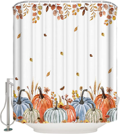 Fall Thanksgiving Shower Curtain, Waterproof Washable Boho Funny Cute Shower