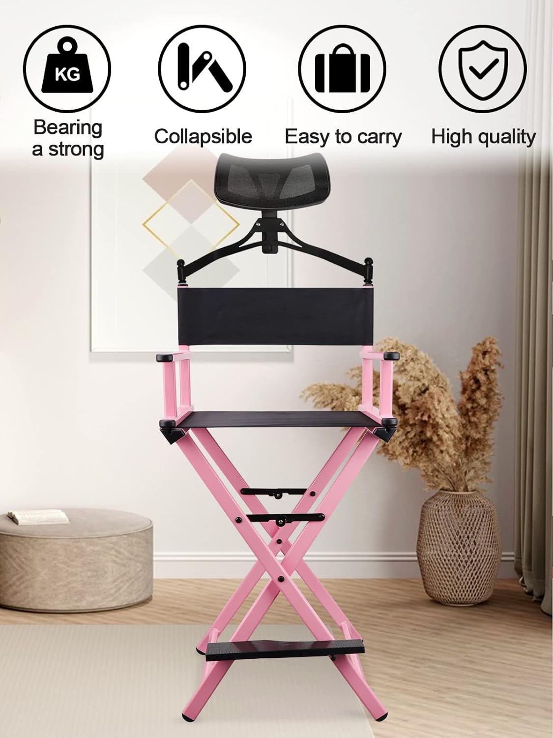 Lorvain Silla plegable de maquillaje para artista, silla de directores plegable...