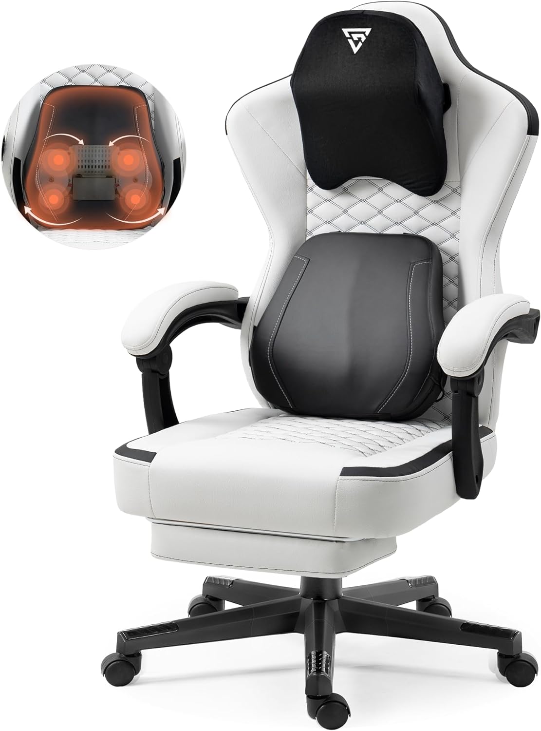 Silla de juegos con soporte lumbar de masaje térmico, silla ergonómica para...