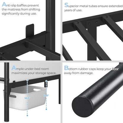 YAHEETECH - Base de cama metálica con cabecera, estribo, listones de acero y...