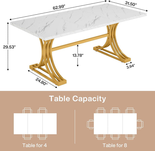 Mesa de comedor rectangular de 63 pulgadas para 4 a 6, mesa de cocina moderna