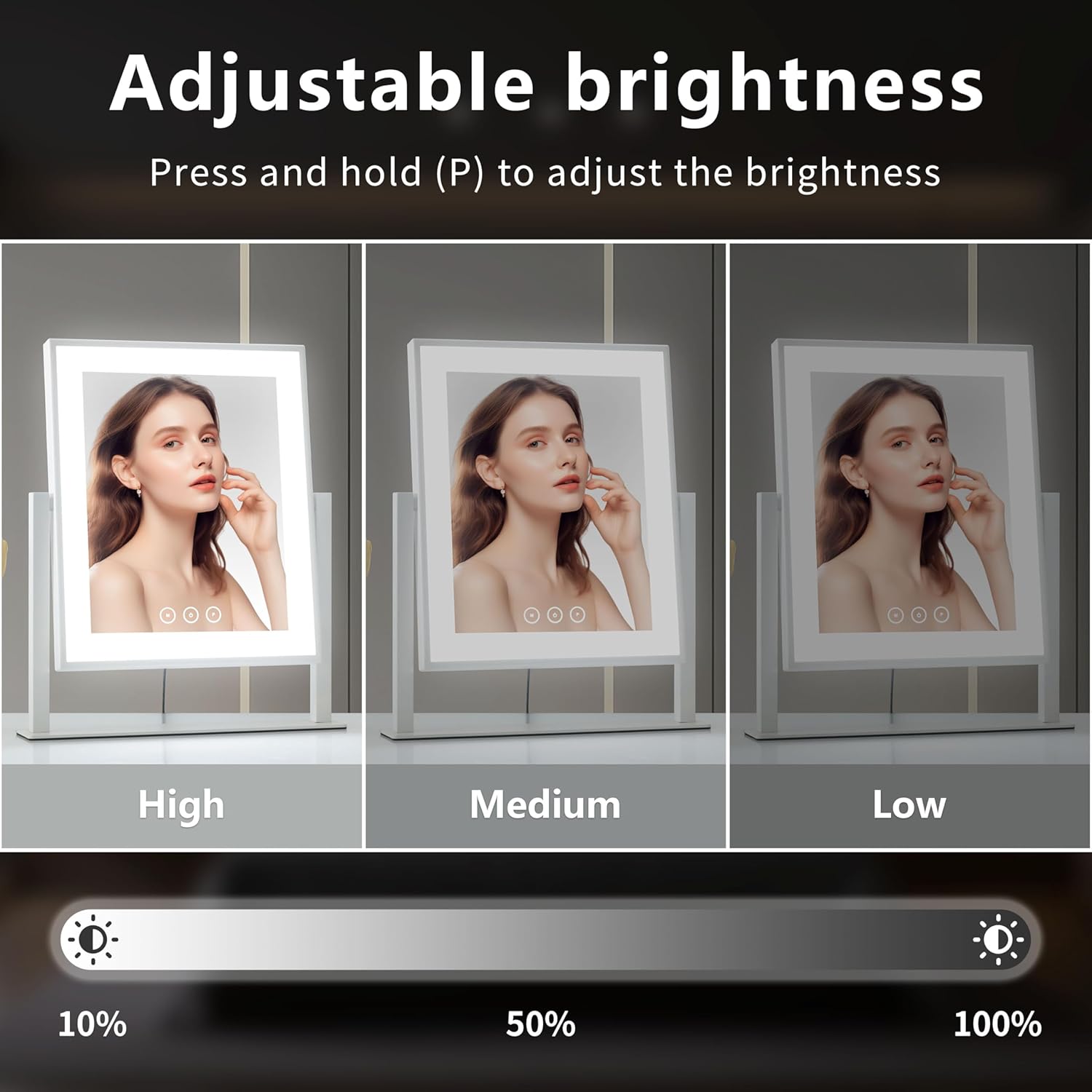 Espejo de tocador con luces, espejo de maquillaje con luces de tres modos de...