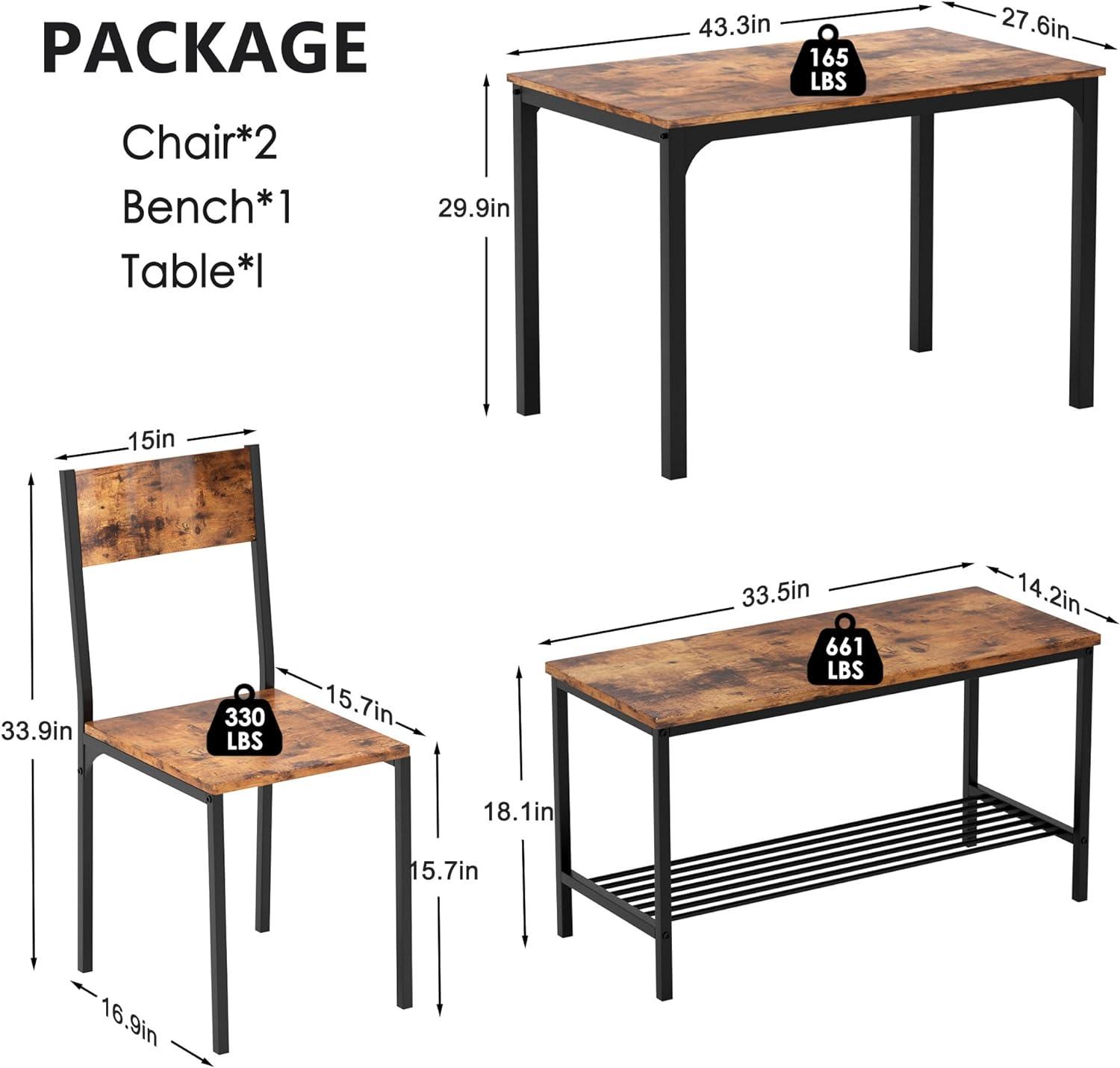 Moderno juego de mesa de comedor de cocina de 4 piezas con 1 banco y 2 sillas,