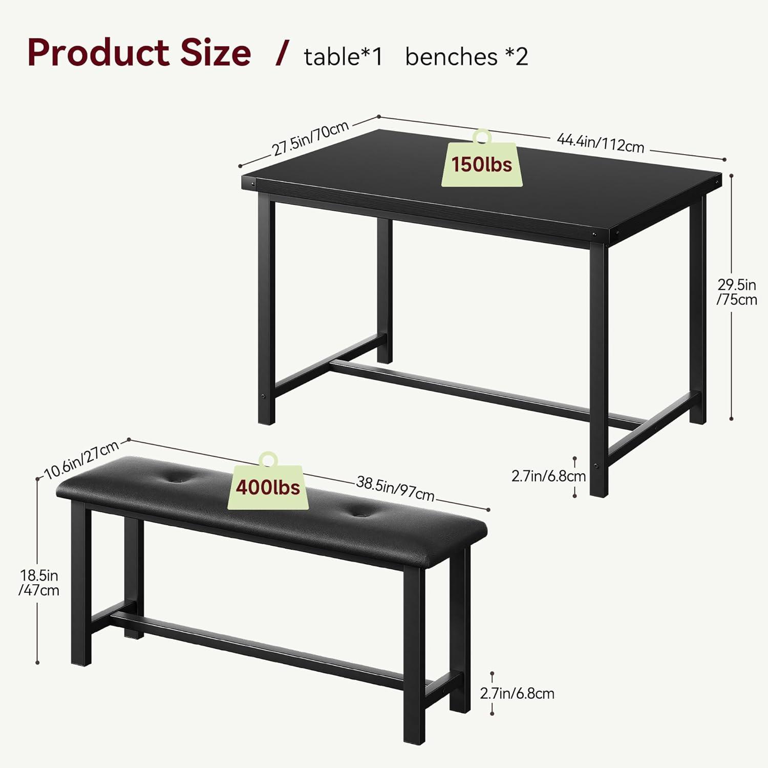 Juego de mesa de comedor para 4, mesa de cocina con bancos, juego de mesa de