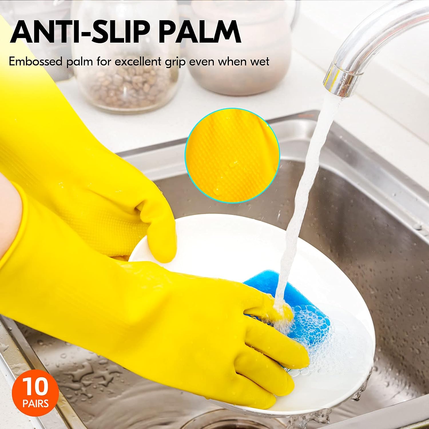 10 pares de guantes de limpieza del hogar reutilizables, guantes de goma de
