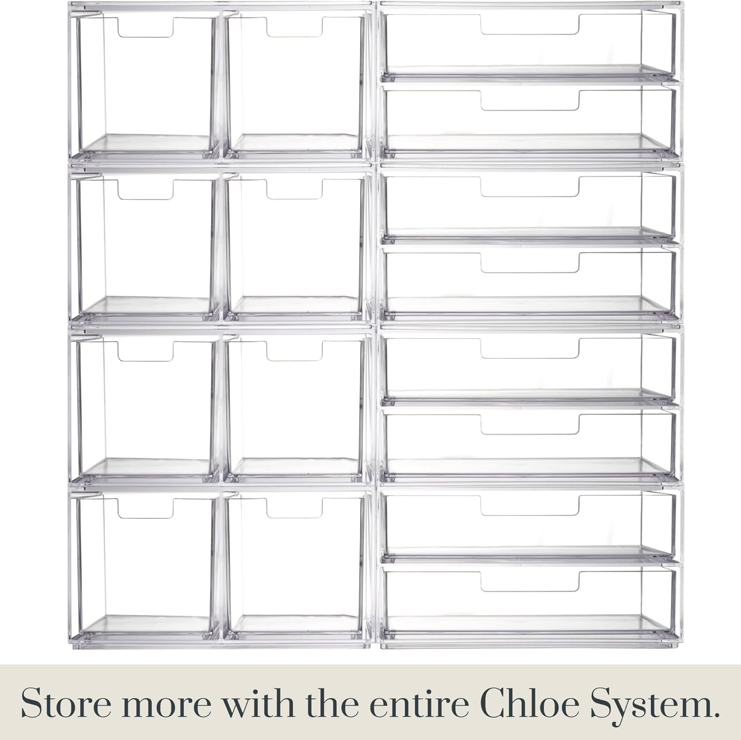 STORi Chloe - Juego de soporte de maquillaje transparente apilable y cajón...