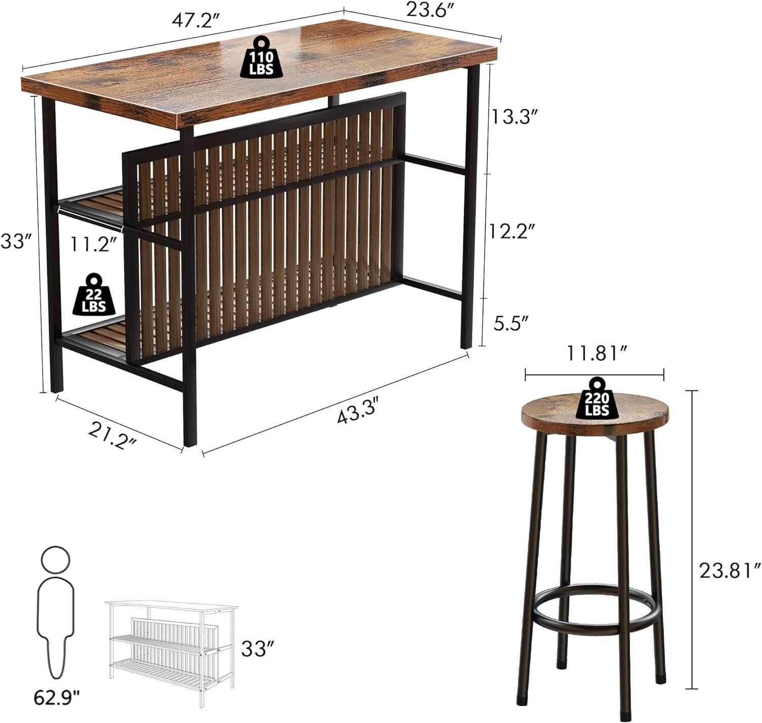 Isla de cocina con asiento, isla de cocina de 47.2 pulgadas con 2 taburetes,