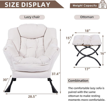 Moderna silla perezosa de tela de terciopelo con otomana, silla de salón