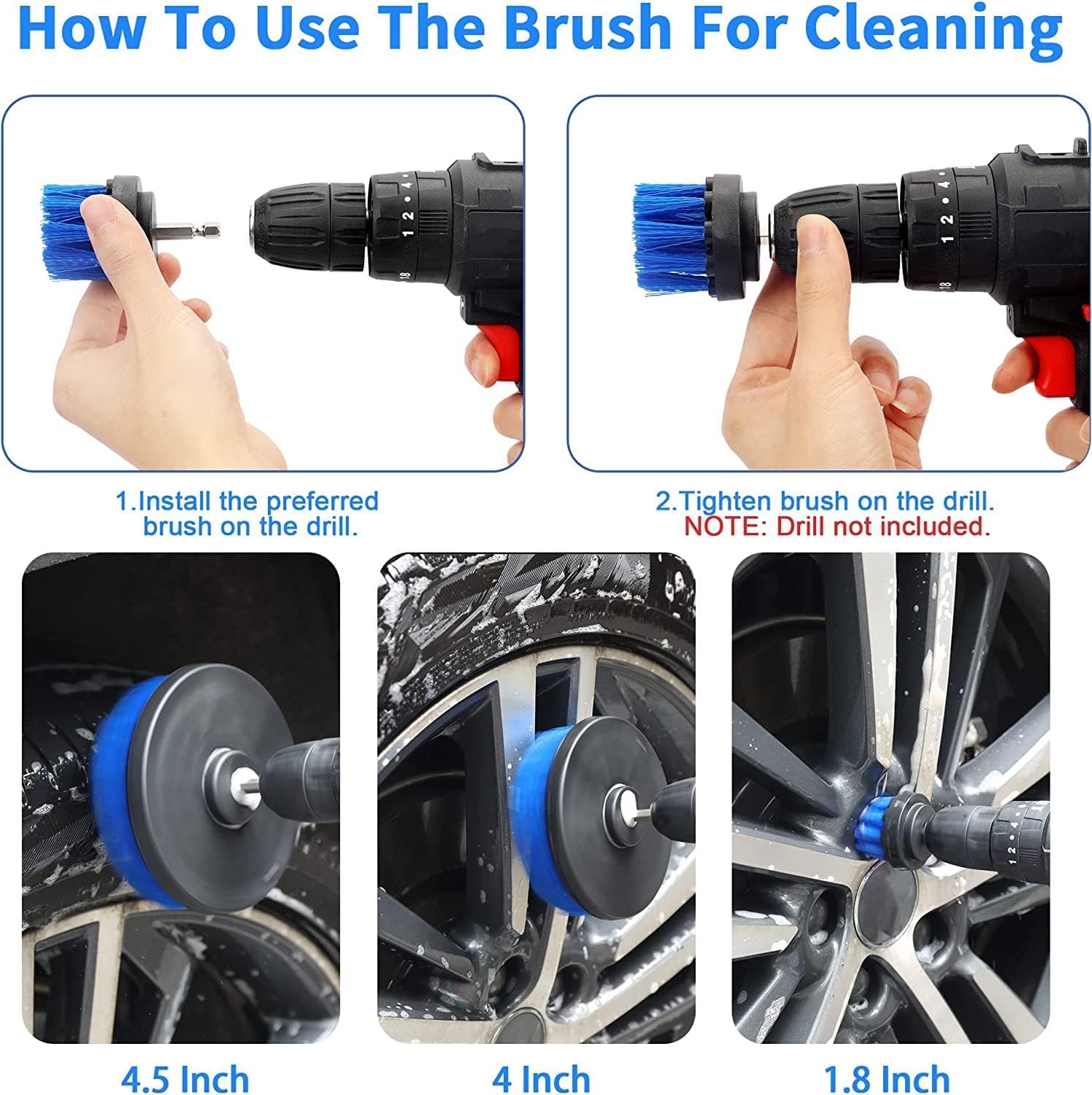 7 Pcs Drill Brush Set All Purpose Power Scrubber Cleaning Kit with Extend