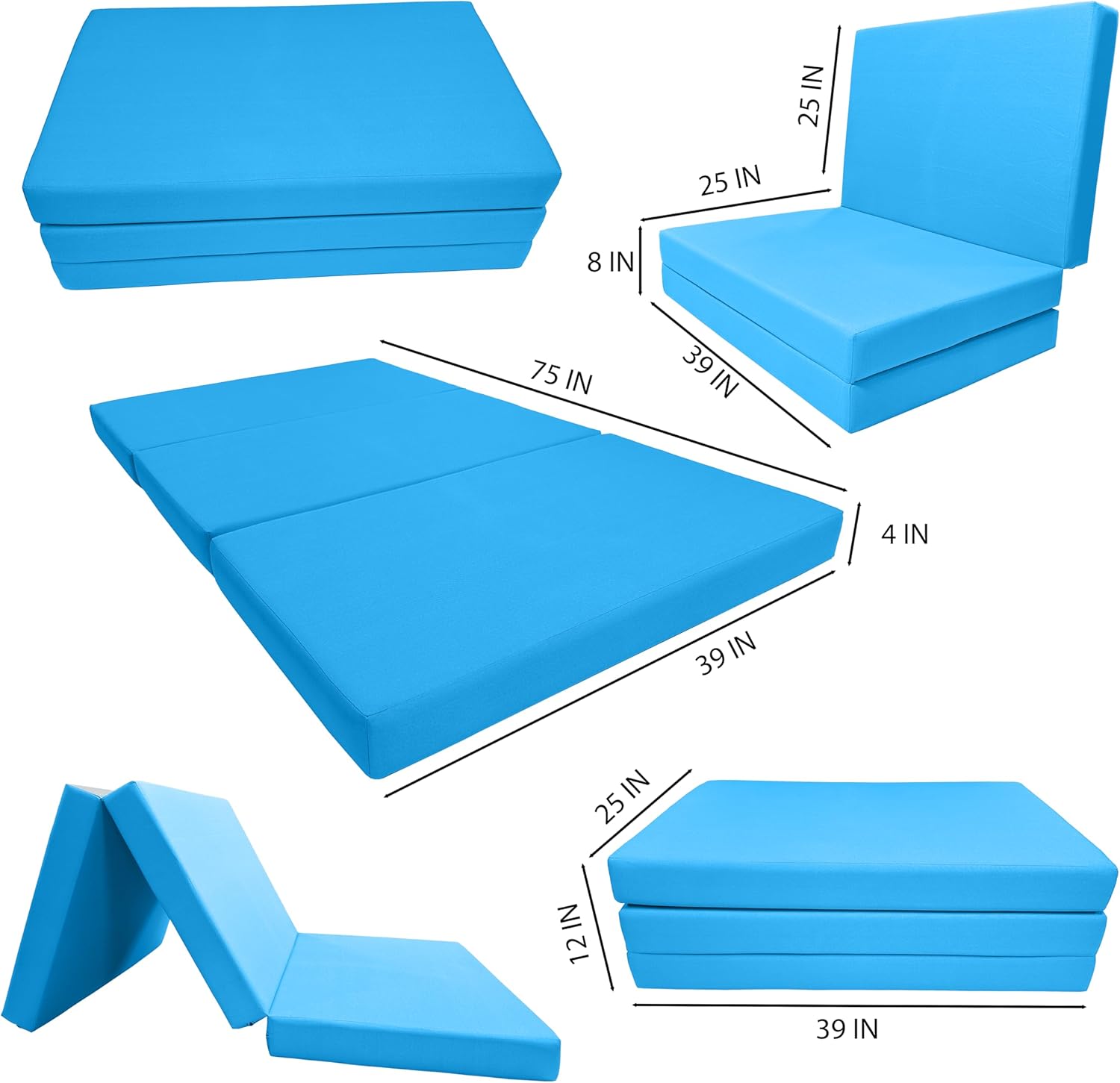 Shikibuton Cama plegable en 3, espuma de alta densidad de 1.8 lbs, tamaño Twin,