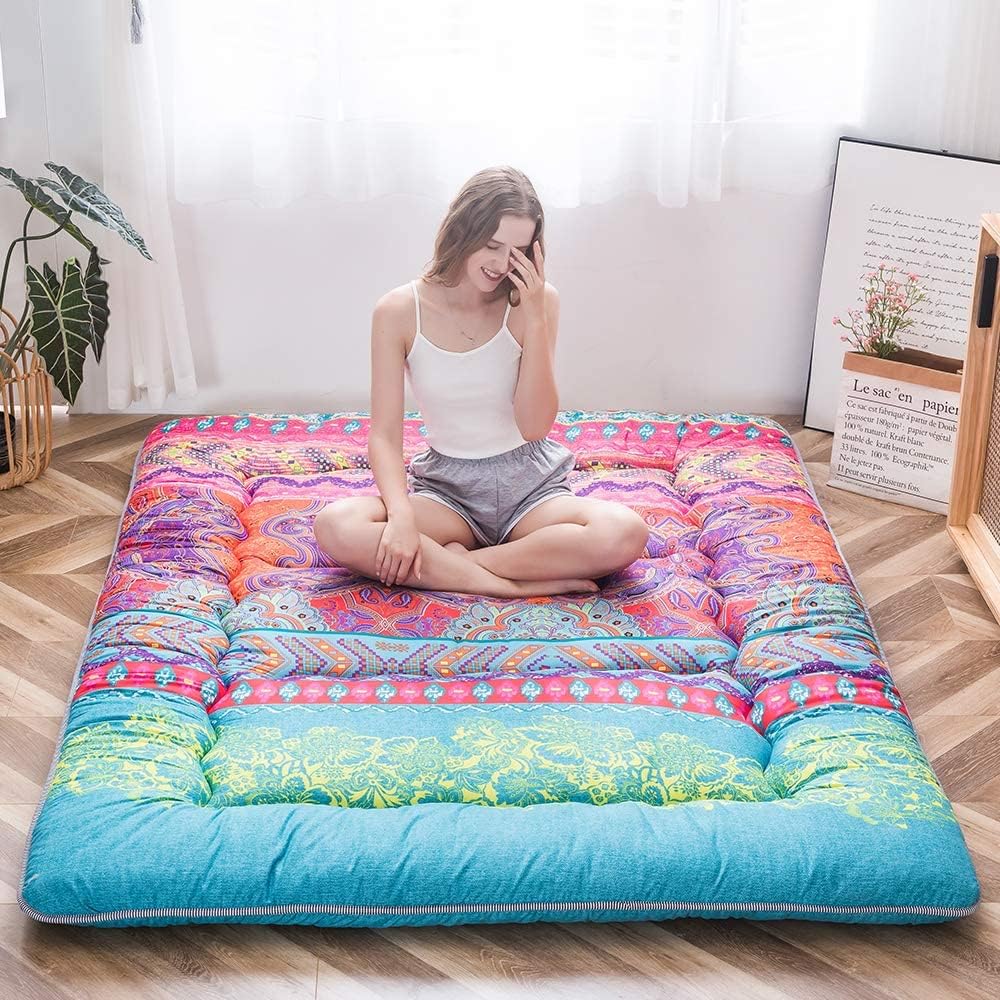 MAXYOYO Colchón de suelo bohemio estilo floral bohemio tatami japonés cama...