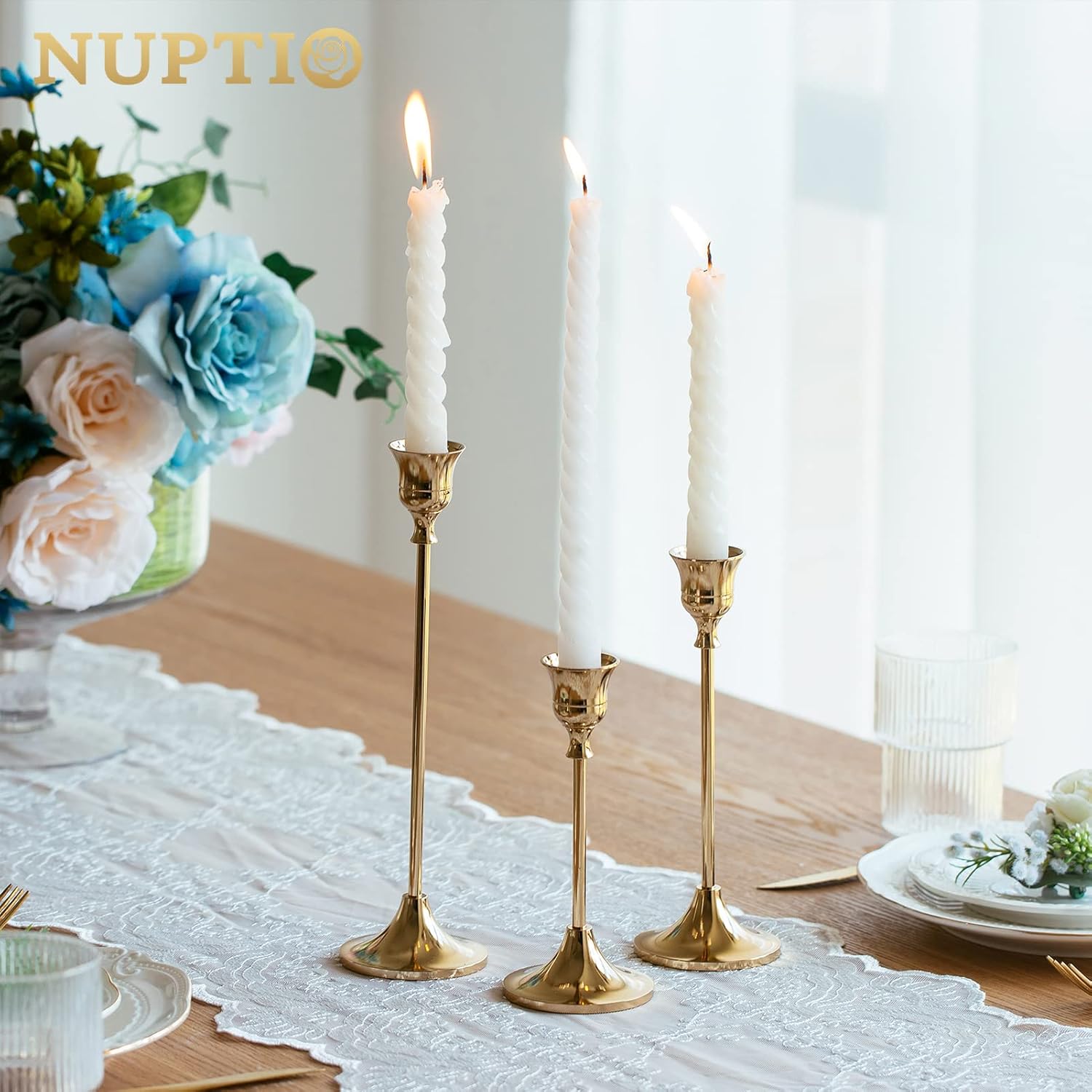 Candelabros Nuptio de latón dorado para cirios, candelabro para boda, mesa de...