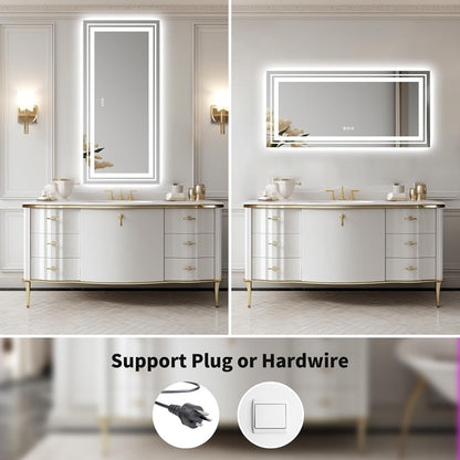 Espejo de baño LED de 88 x 38 pulgadas con luz delantera y trasera, grandes