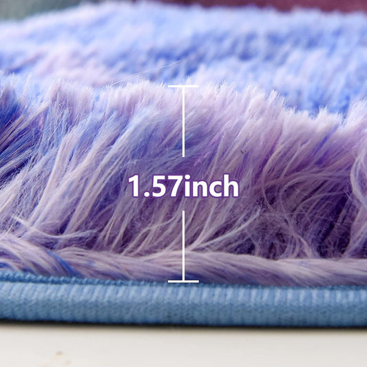 Alfombra redonda azul y morado para dormitorio, alfombra circular esponjosa de