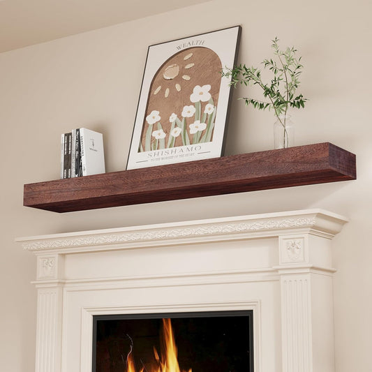 SAUMONIERES Estantes para chimenea de madera maciza de 48 pulgadas, para montar...