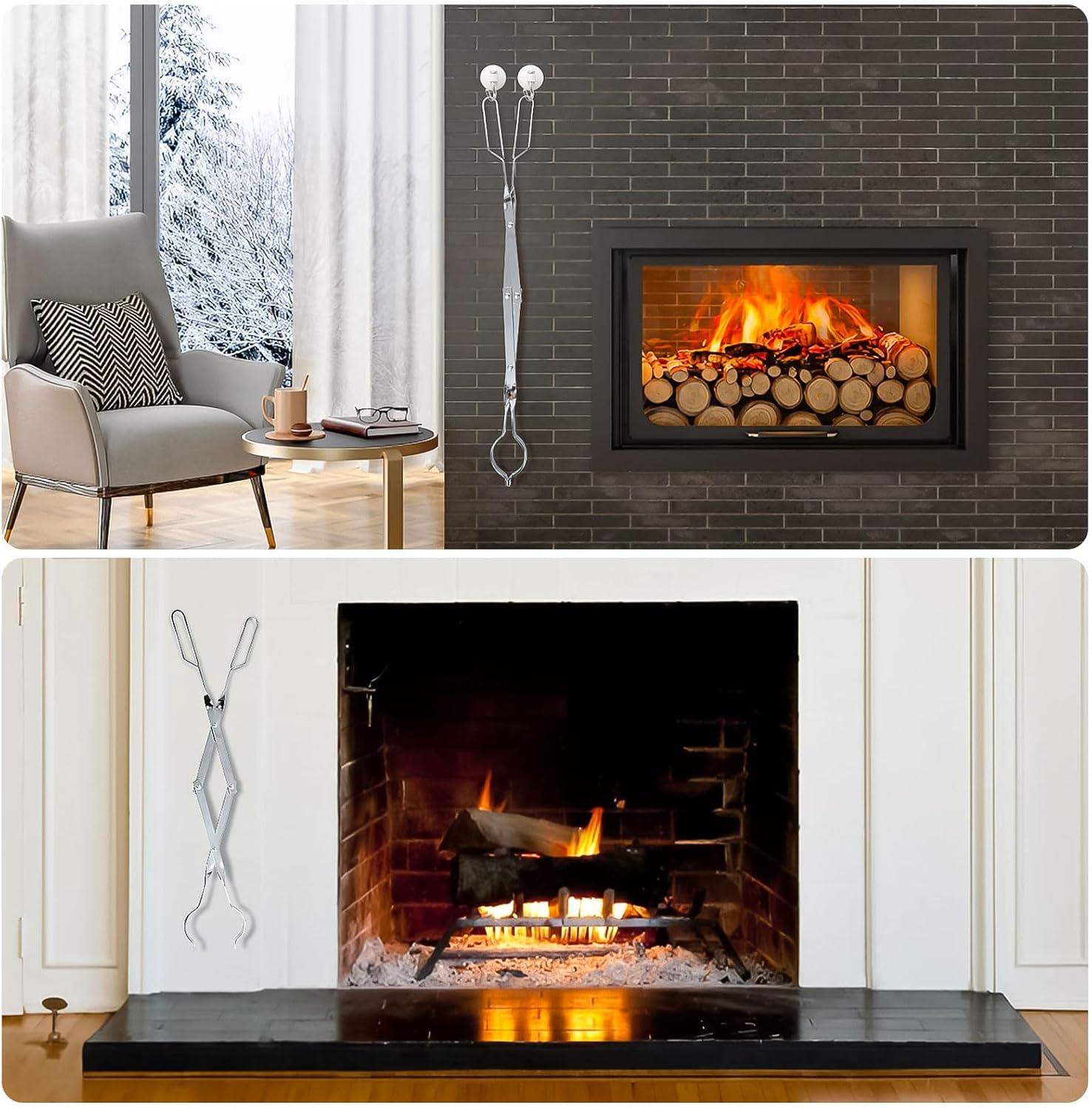 Pinzas para chimenea, accesorios para hogueras de 26 pulgadas, pinzas de leña,
