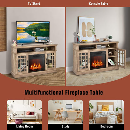 GOFLAME Soporte de TV con chimenea para TV de hasta 55 pulgadas, centro de...