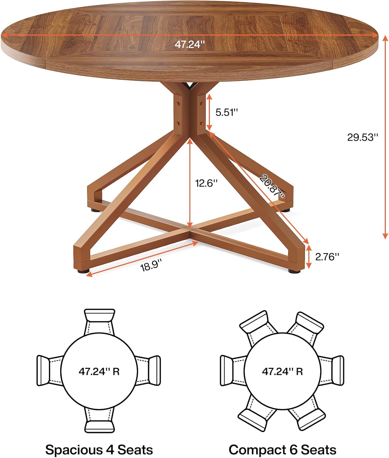 Tribesigns Mesa de comedor redonda para 4-6 personas, mesa de cocina circular...