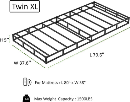 Base de cama con somier individual XL de 5 pulgadas, base de colchón de metal
