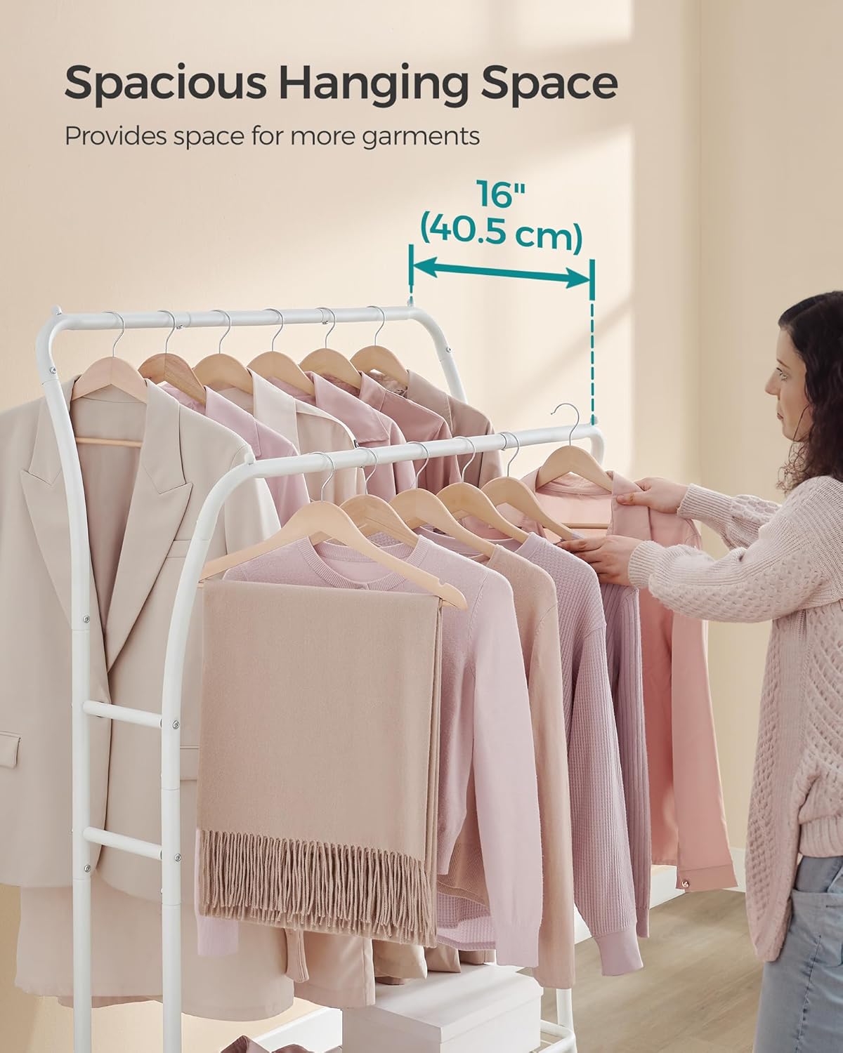 SONGMICS Perchero de ropa con estantes, perchero resistente, perchero de doble