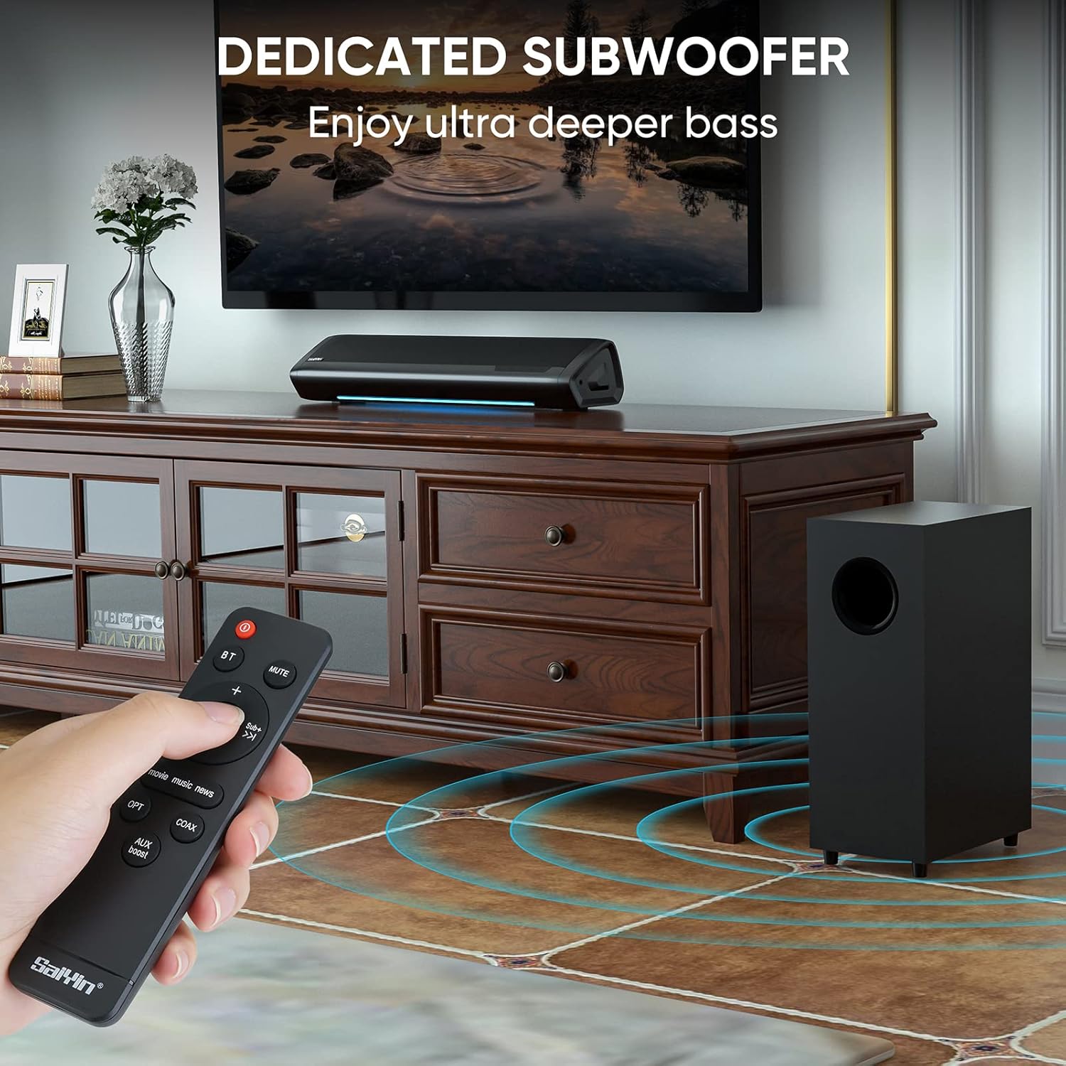 Saiyin Barras de sonido para TV con subwoofer, barra de sonido pequeña de bajo...