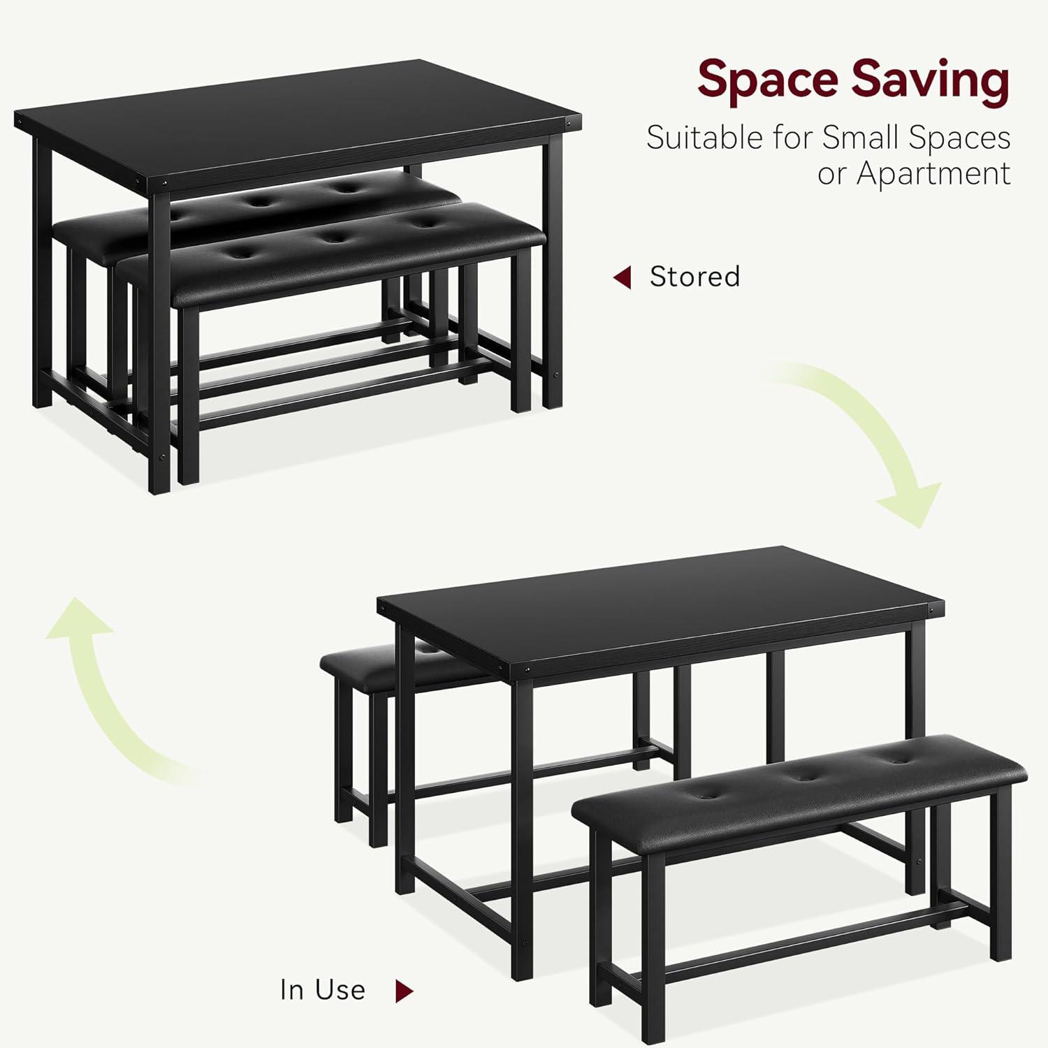 Juego de mesa de comedor para 4, mesa de cocina con bancos, juego de mesa de