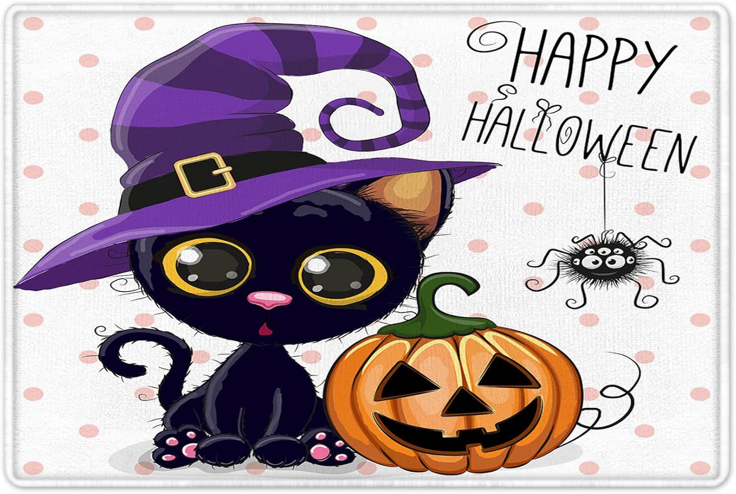 Halloween Pumpkin Shower Curtain Sets with Rugs Cartoon Cat Magic Hat Dots