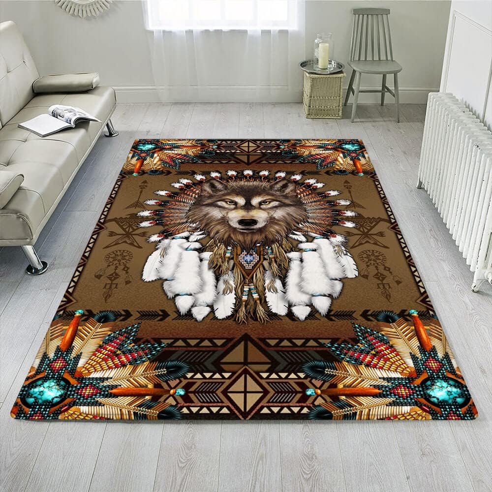 Alfombra de área, alfombra de espíritu de lobo nativo americano, THB2937R, de 5...