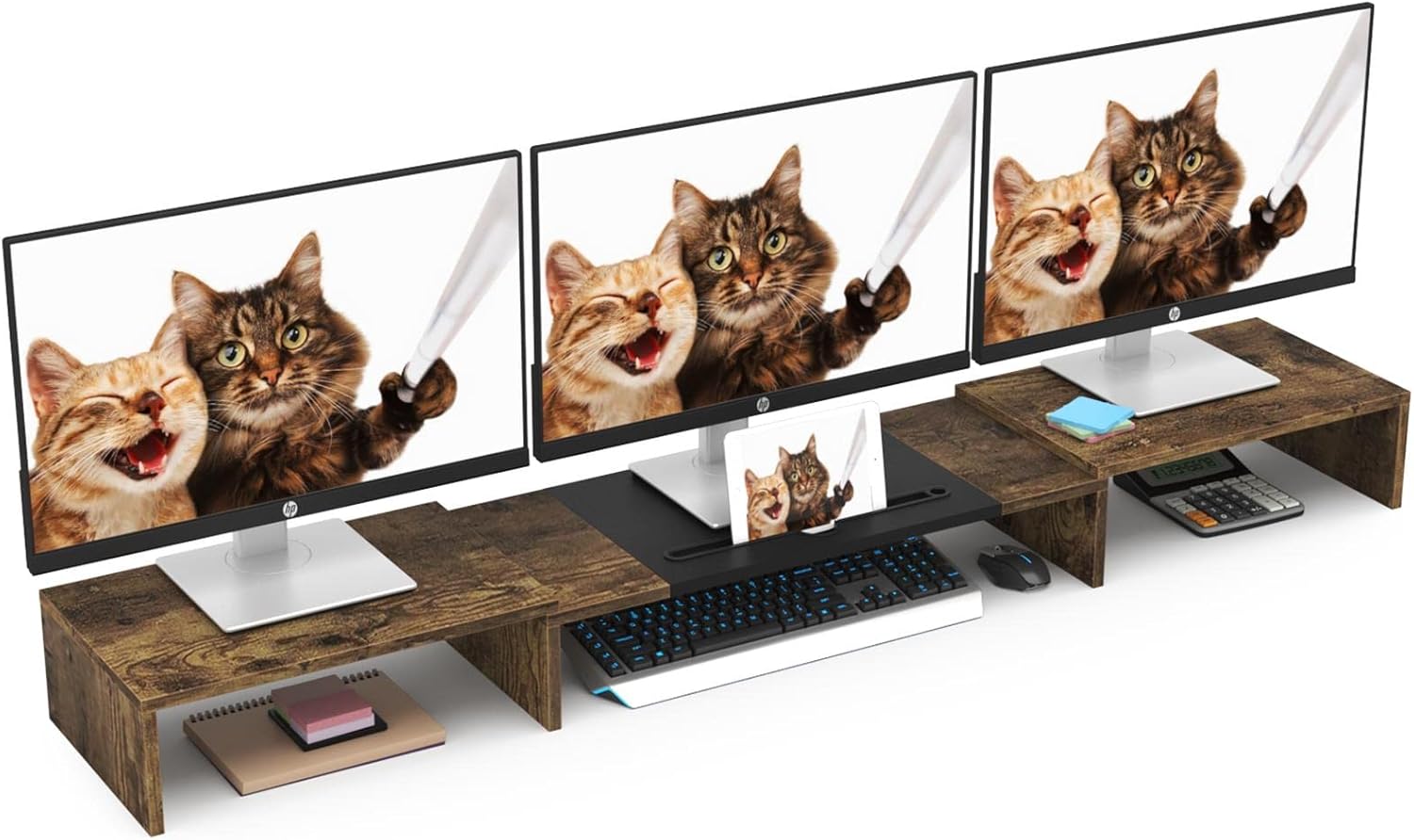 WESTREE Soporte de monitor triple doble, soporte de monitor extra largo para 1 ...
