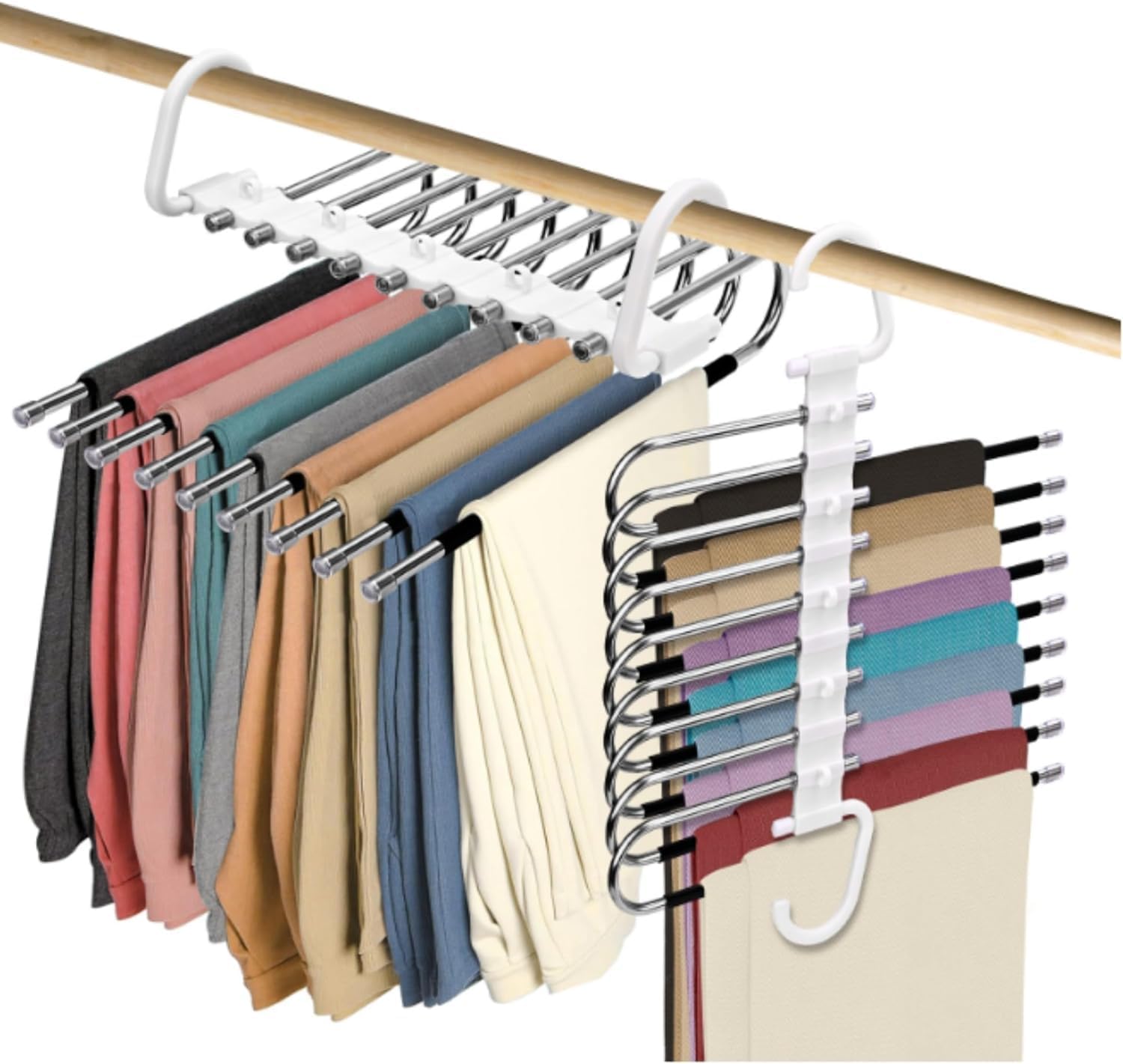 Paquete de 2 perchas plegables de 9 capas para pantalones que ahorran espacio,...