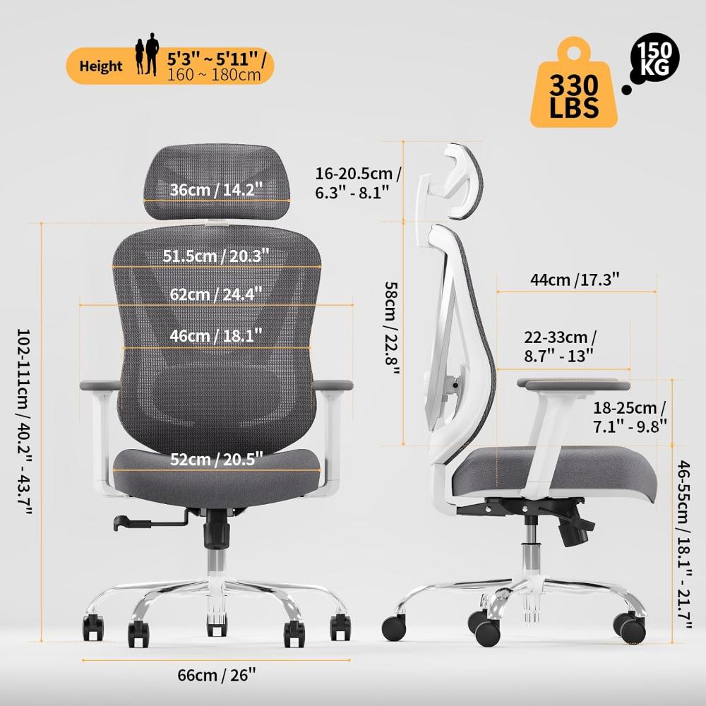 Silla de oficina HOLLUDLE Blanco ergonómica