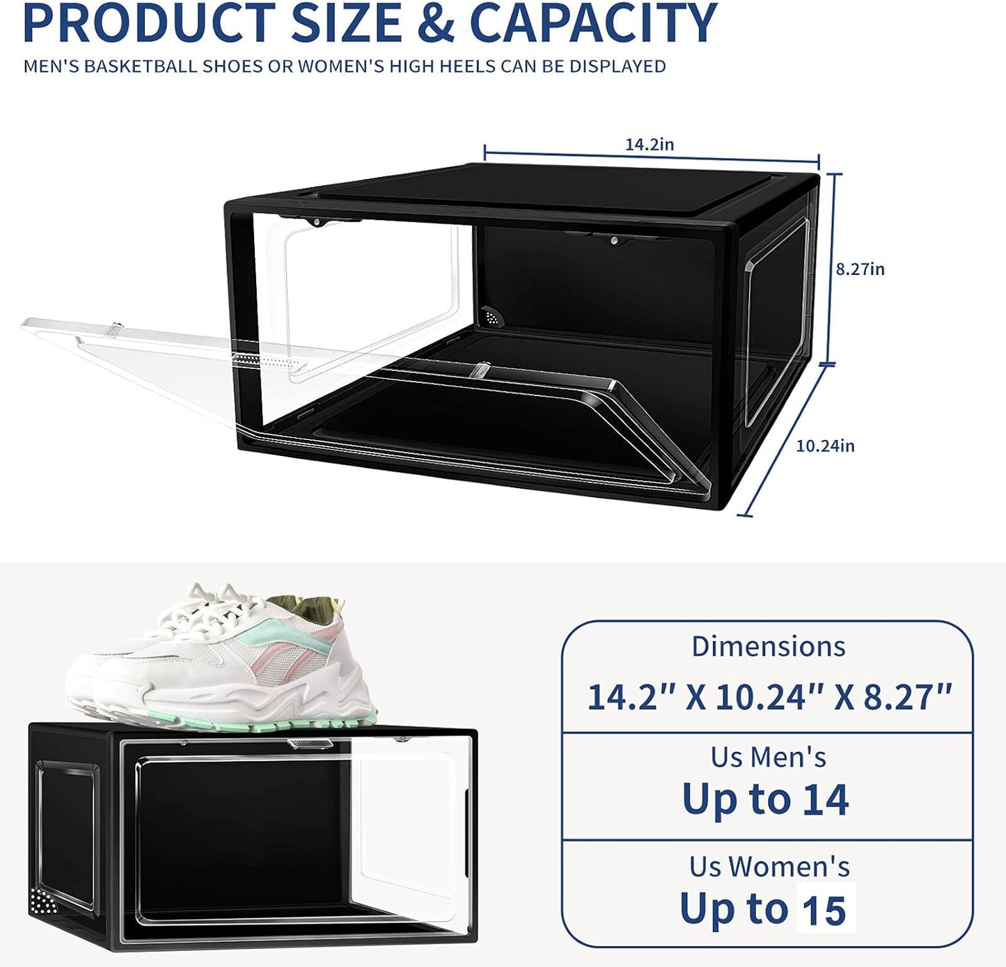 mupera Cajas de zapatos de plástico con tapas, contenedores de zapatos...