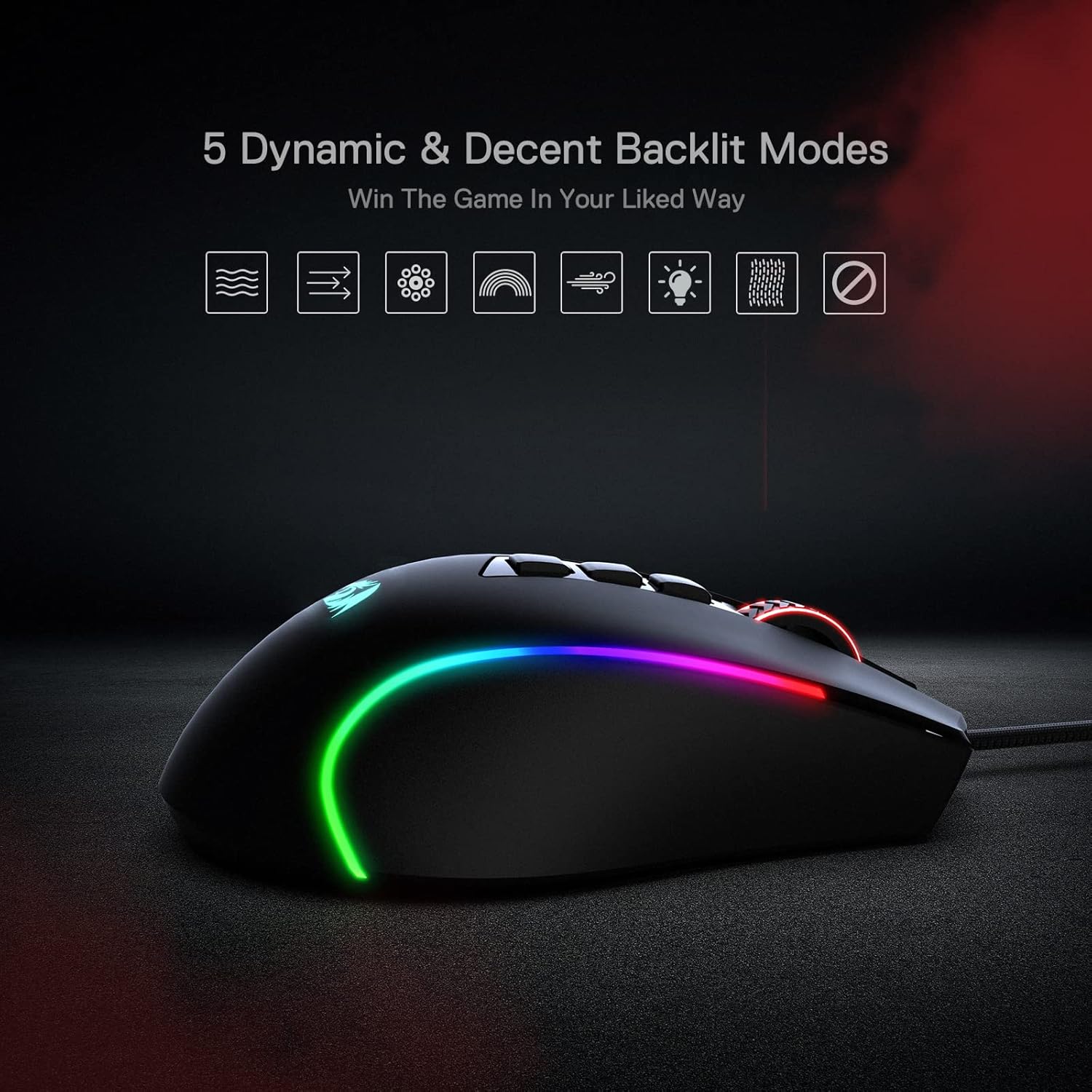 Redragon M612 Predator RGB Mouse para juegos, 8000 DPI con cable óptico con 11...