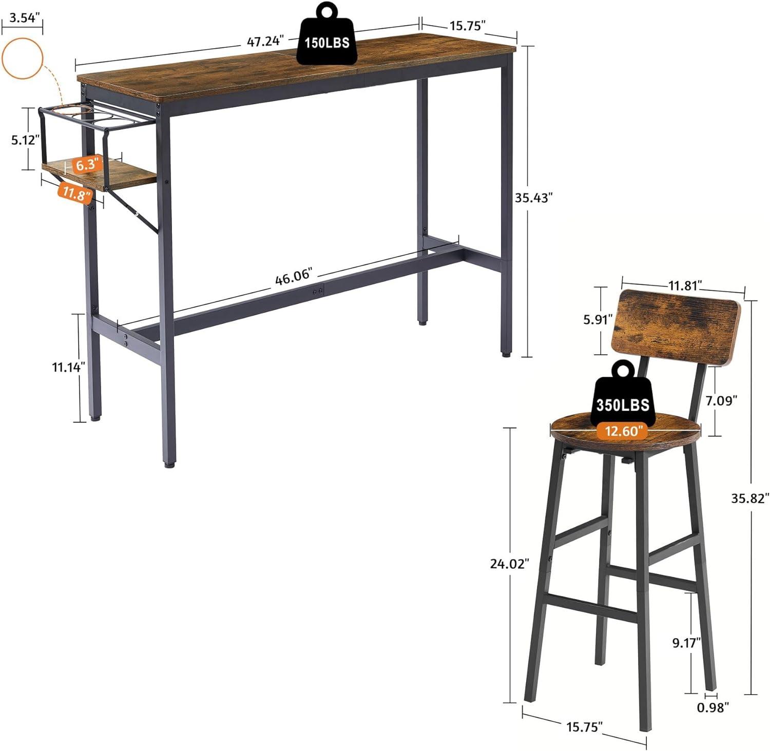 Juego de mesa de bar, juego de sillas de cocina de 3 piezas con estante de