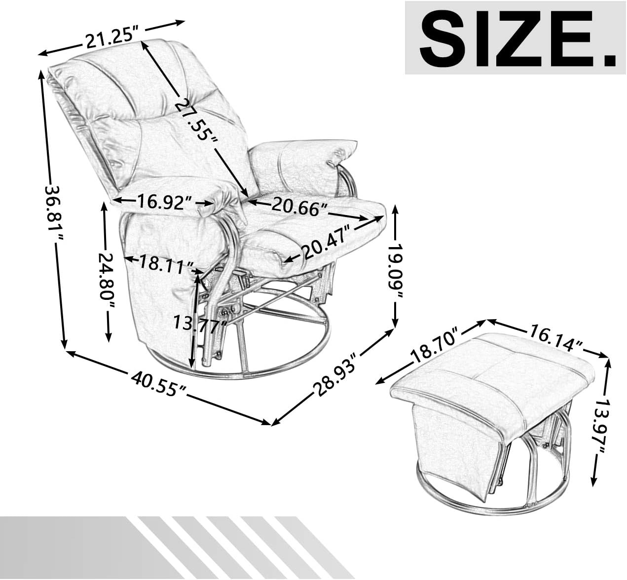 AODAILIHB Juego de sillas mecedoras con silla giratoria otomana de 360,...