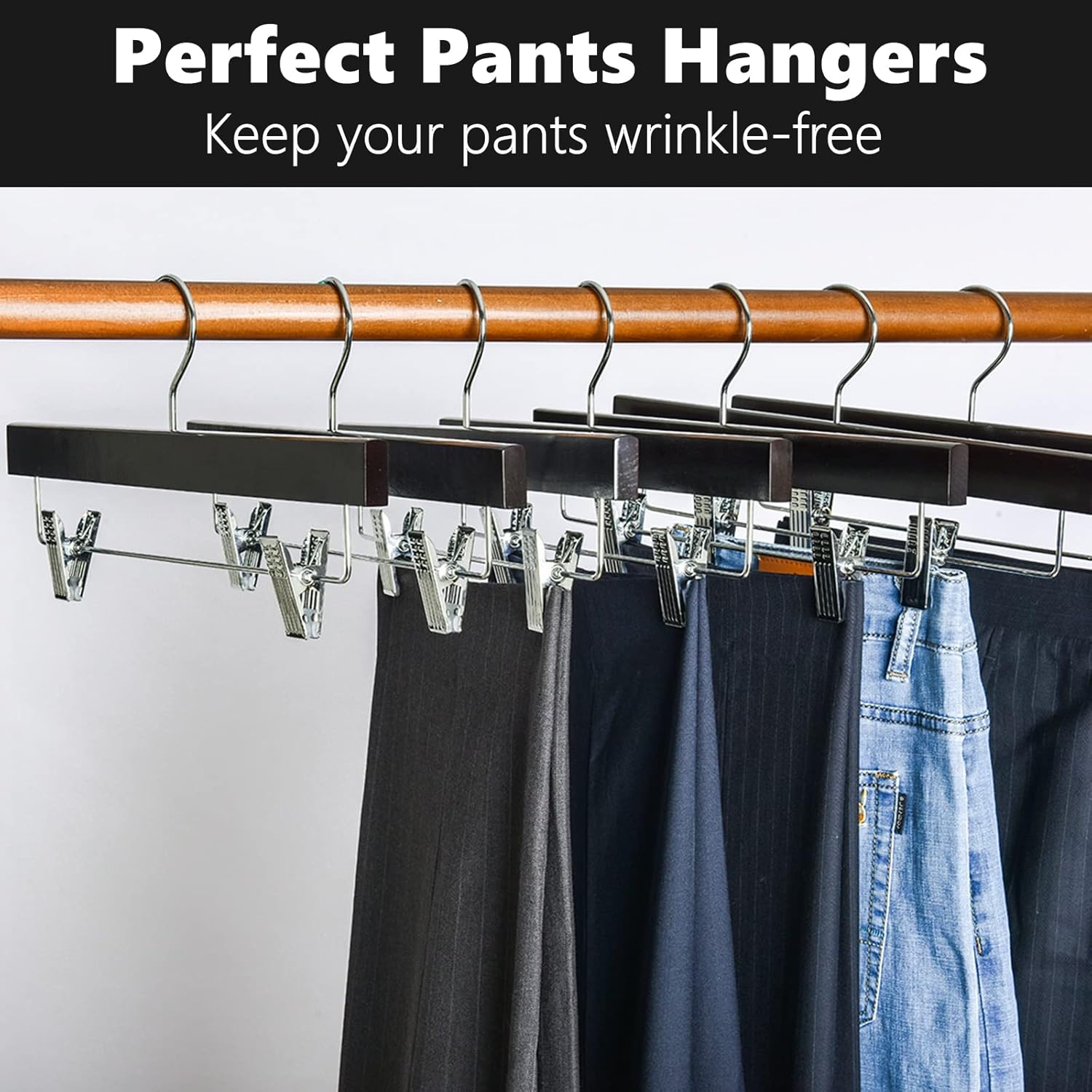 Amber Home Paquete de 24 perchas retro de madera para pantalones con clips,...