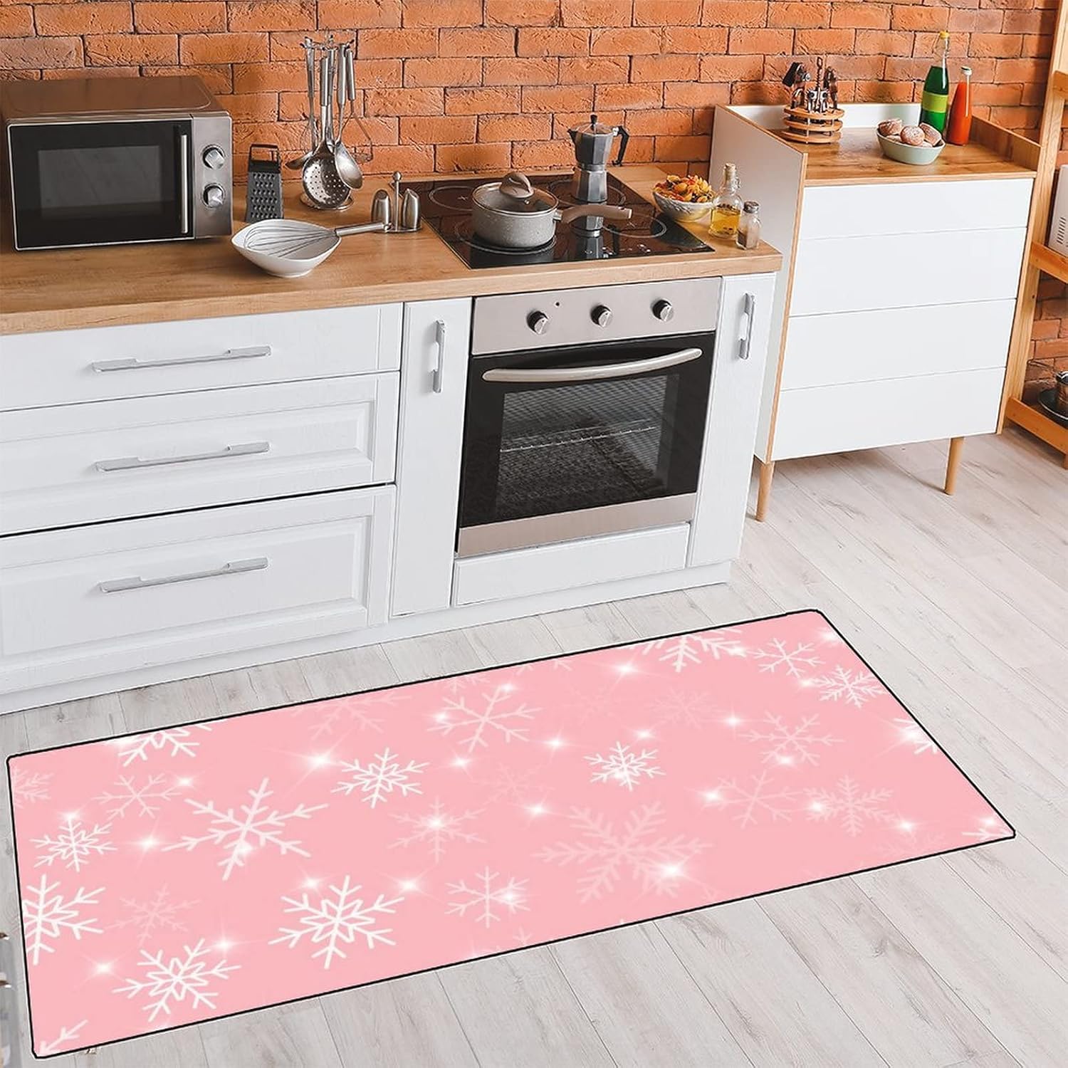 MoBlinko Alfombra de cocina de Navidad con copos de nieve blancos, alfombra de...