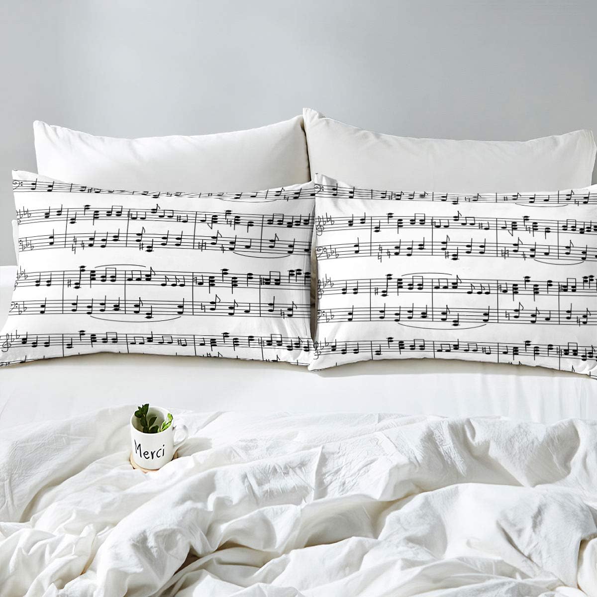 Erosebridal Juego de ropa de cama con temática musical, funda de edredón de...