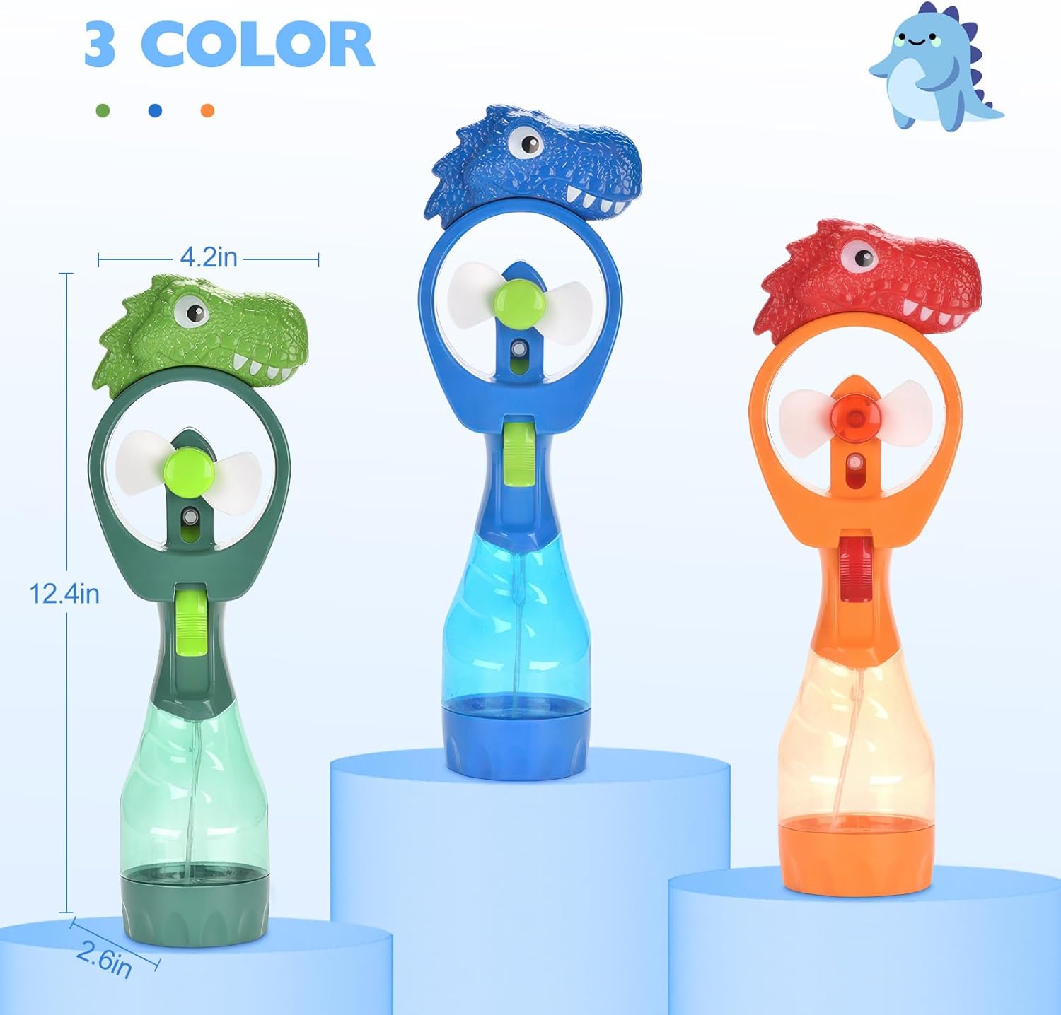 QearFun Ventilador de niebla de mano de dinosaurio con spray de agua,...