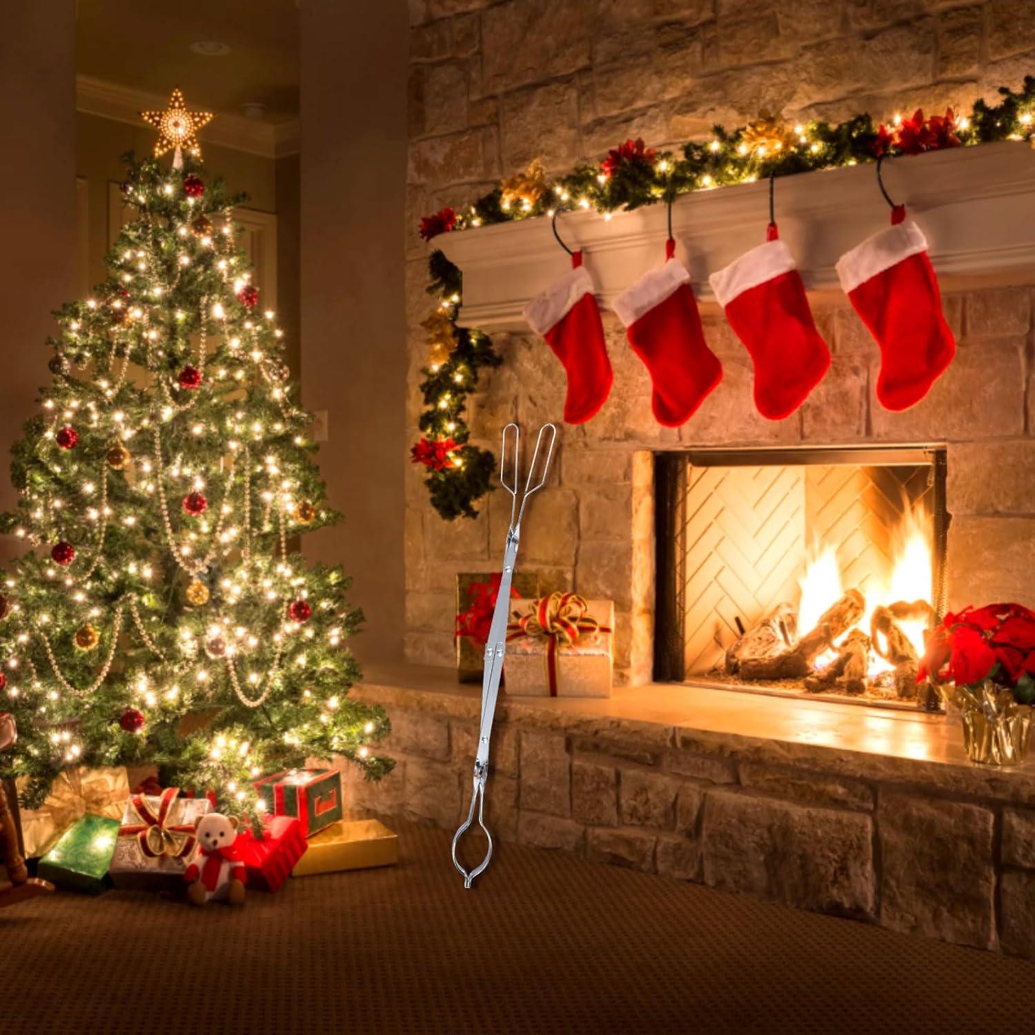 Pinzas para chimenea, accesorios para hogueras de 26 pulgadas, pinzas de leña,