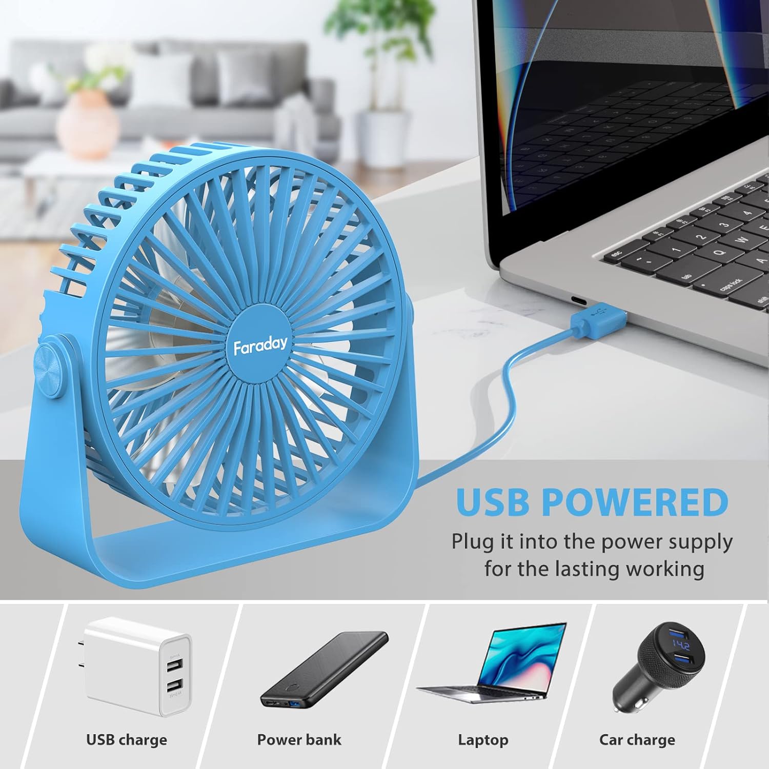 FARADAY Ventiladores de escritorio USB de 5 pulgadas, ventiladores de mesa...