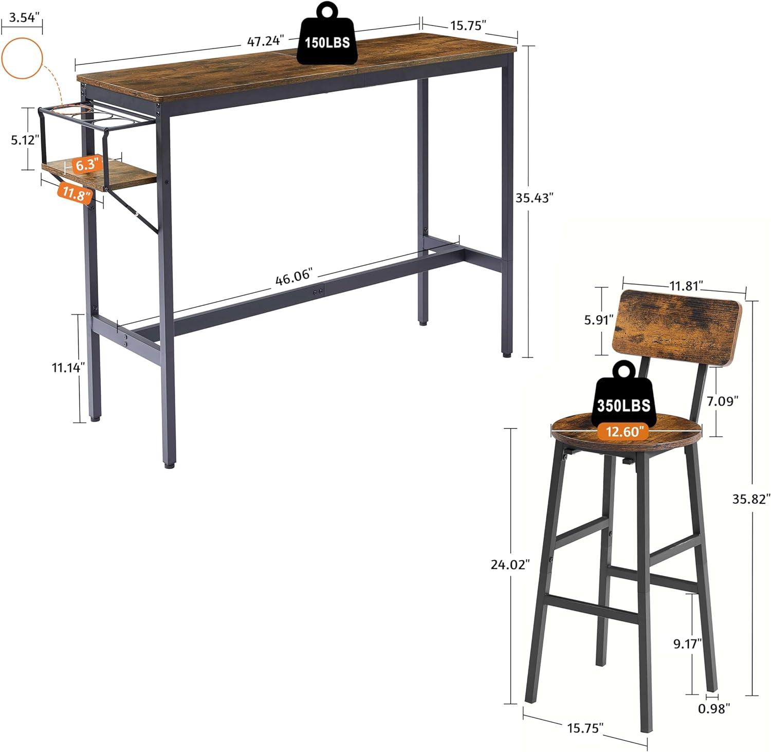 Juego de mesa de comedor de 47 pulgadas con estante de almacenamiento para