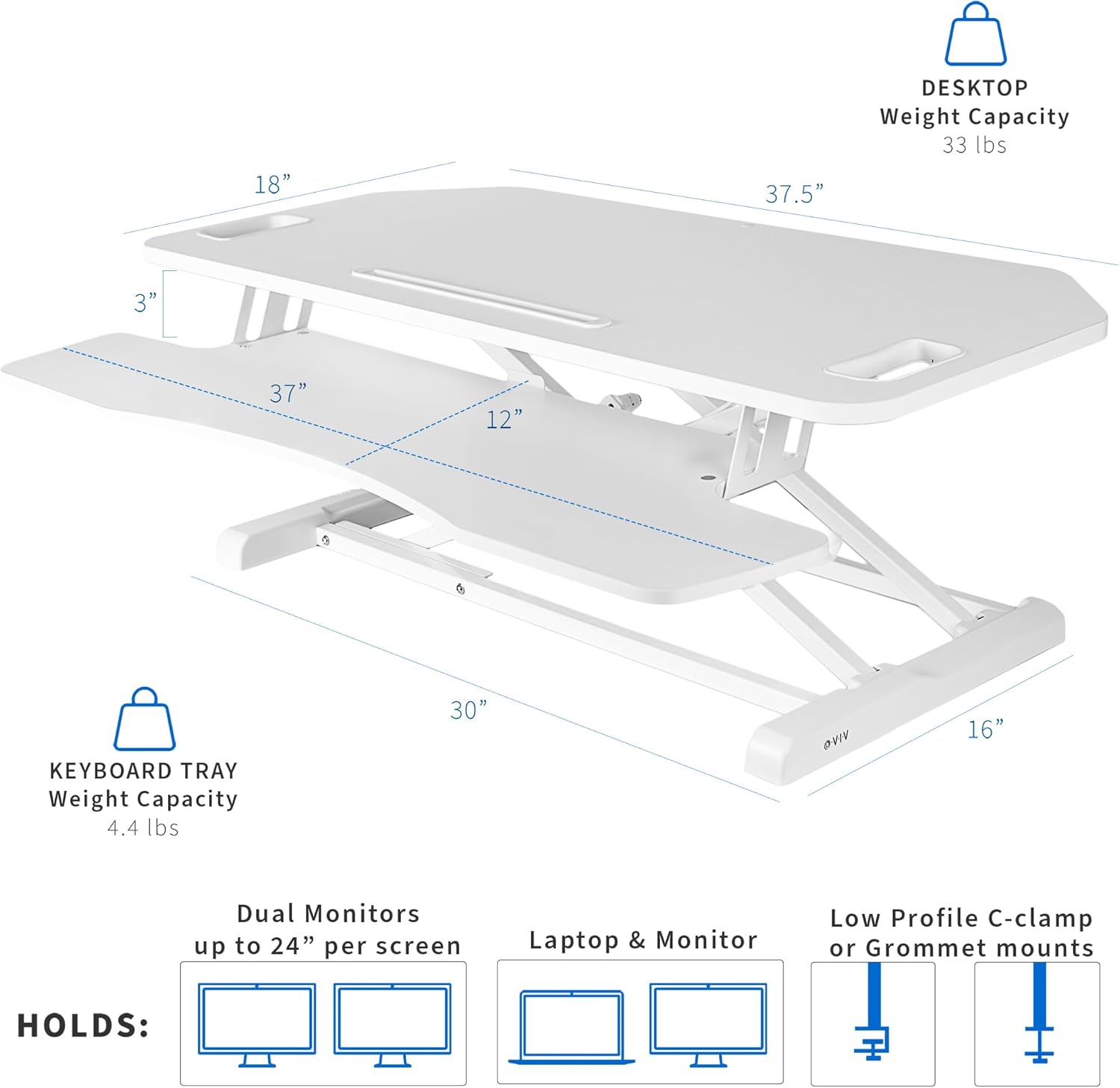 VIVO DESK-V000KLW - Convertidor de escritorio de esquina extra ancho de 38...