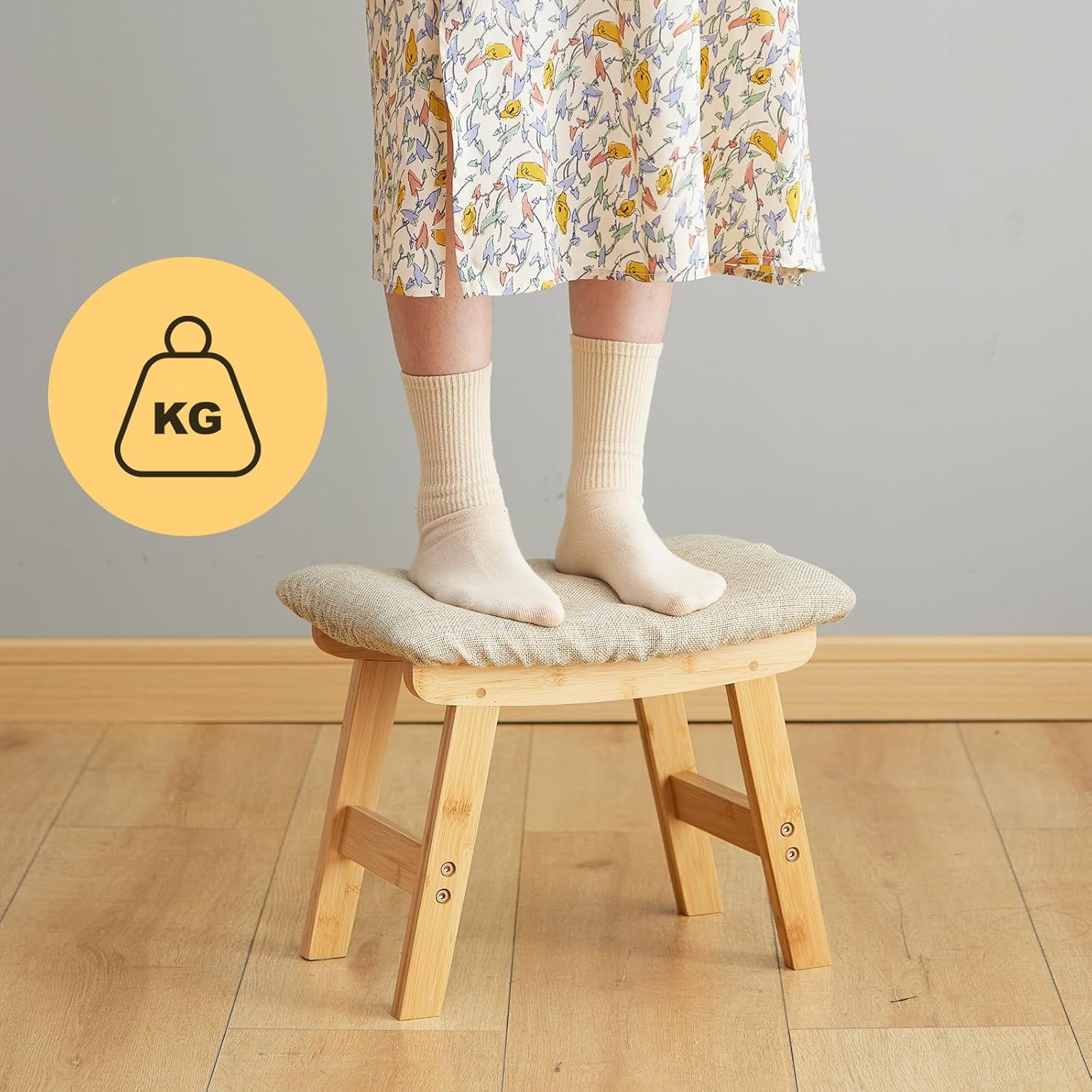 Taburete para pies, reposapiés otomano, taburete de bambú debajo del...