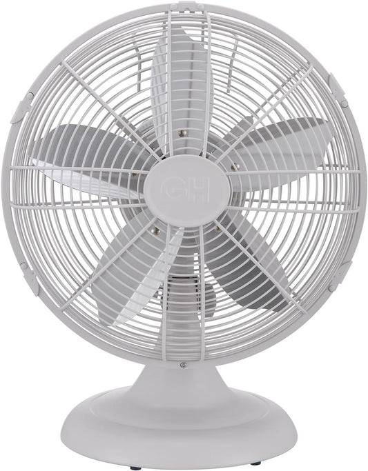 Good Housekeeping Ventilador de mesa retro de 12" totalmente metálico en blanco...