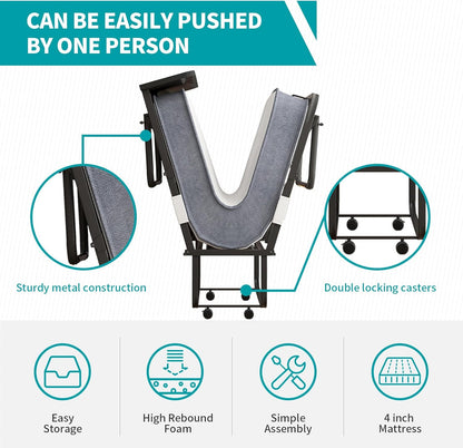 Cama plegable con colchón para adultos, cama plegable de 75 pulgadas de largo x