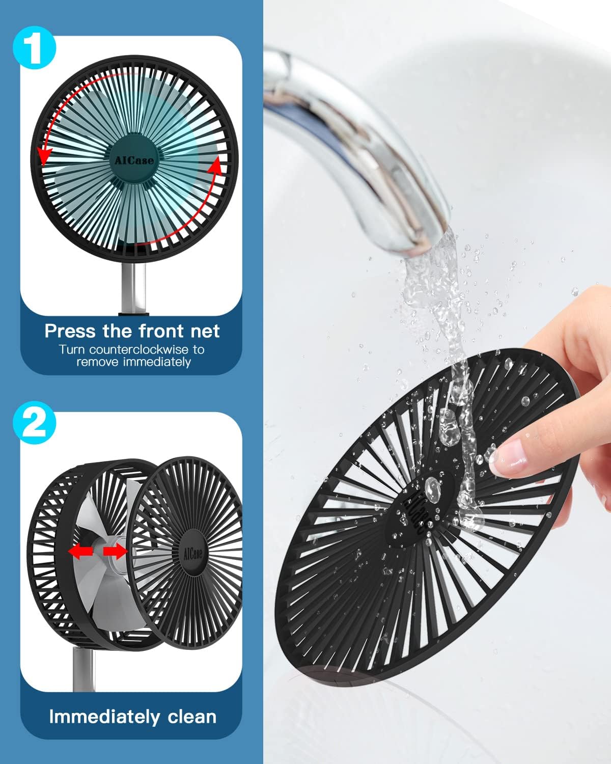 AICase Ventilador de pie, plegable, portátil, telescópicoUSB, con batería...