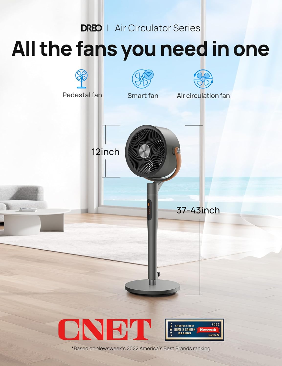 Dreo - Ventilador de pie oscilante inteligente de 120 + 105 para el hogar,...
