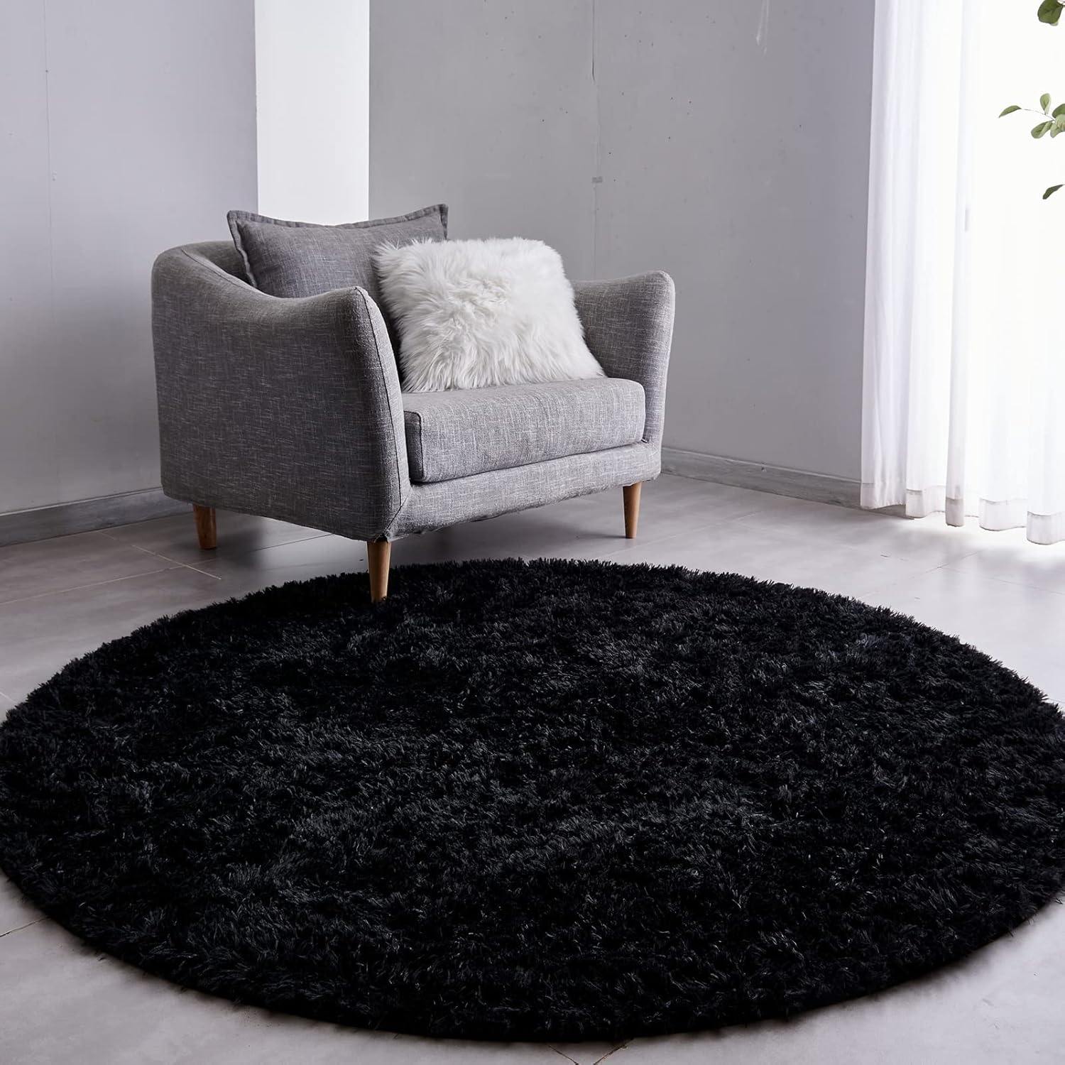 FJZFING Alfombra redonda negra ultrasuave moderna de felpa de 6 x 6 pies para...