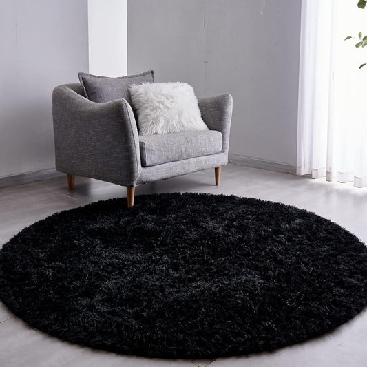 FJZFING Alfombra redonda negra ultrasuave moderna de felpa de 6 x 6 pies para...